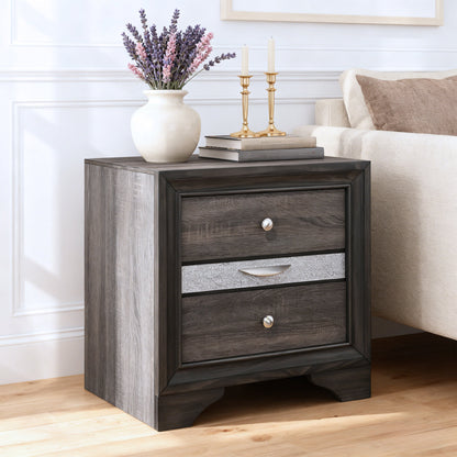 Fully Assembled Contemporary Solid Wood  Nightstand with 3 Drawers