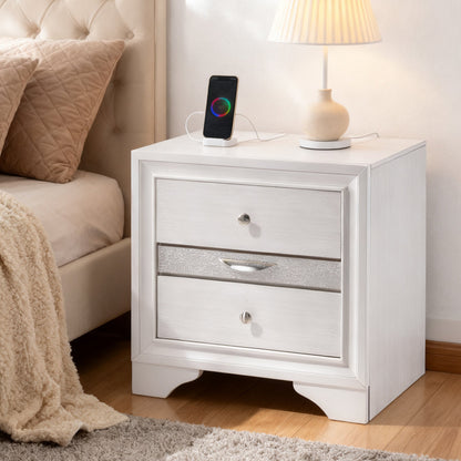Fully Assembled Contemporary Solid Wood  Nightstand with 3 Drawers
