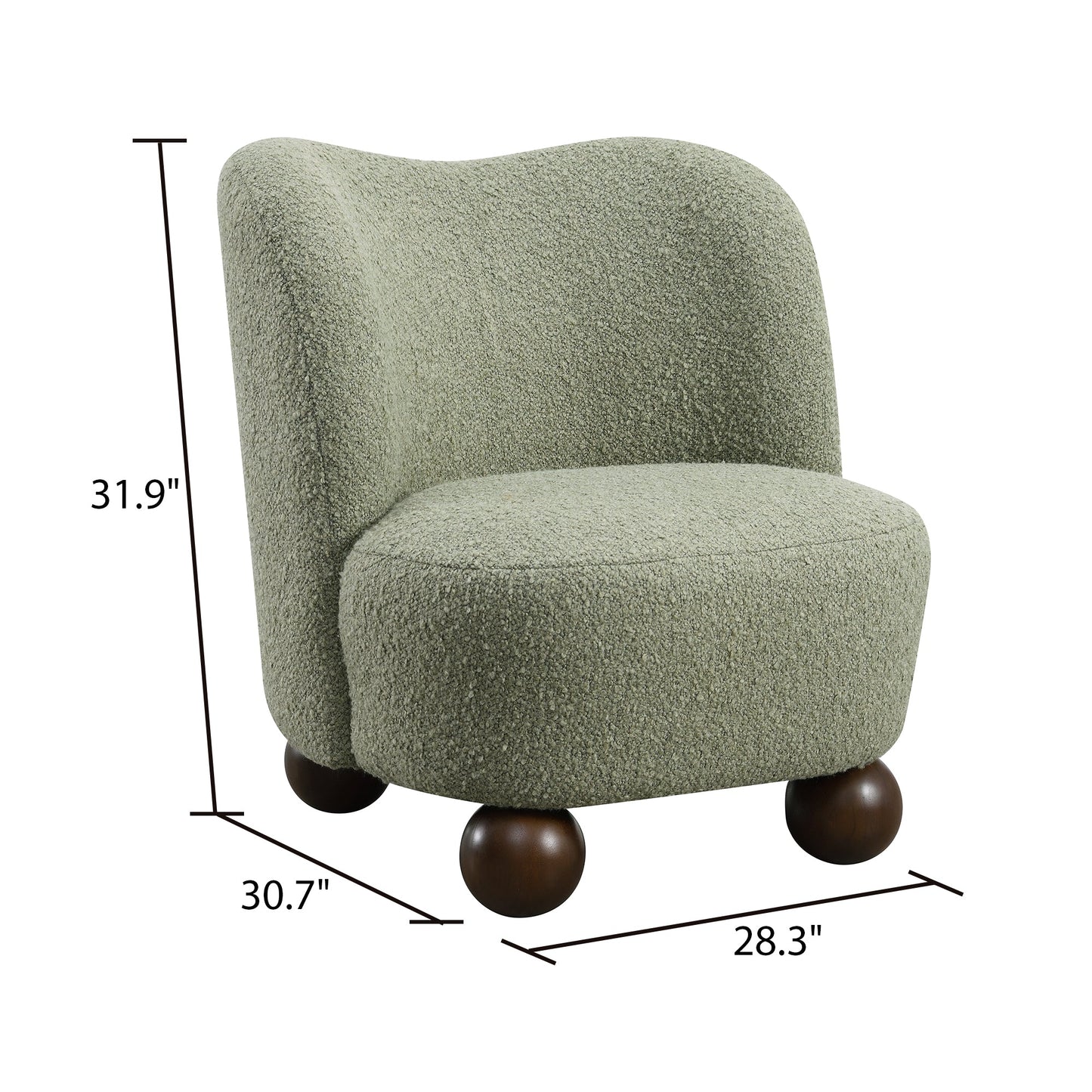 Contemporary Boucle Accent Chair – Sculptural Wood Ball Feet, Wide Seat