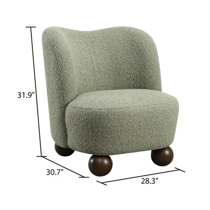 Contemporary Boucle Accent Chair – Sculptural Wood Ball Feet, Wide Seat