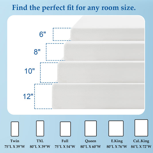 Cooling Gel Memory Foam Mattress – Medium Firm, Motion Isolation, Pressure-Relieving Bed in a Box