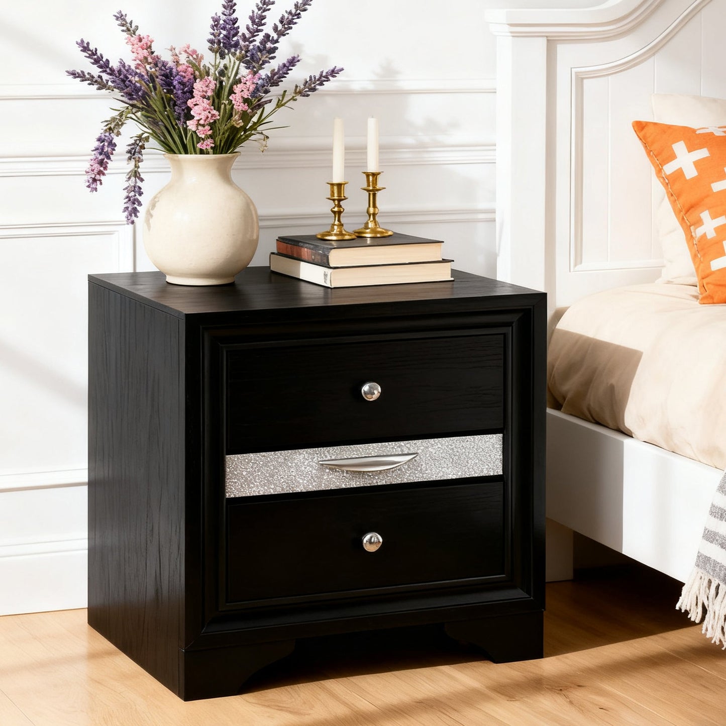 Fully Assembled Contemporary Solid Wood  Nightstand with 3 Drawers