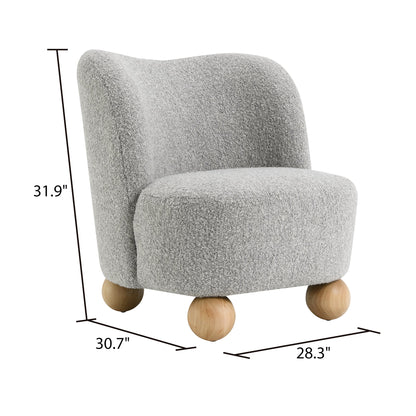 Contemporary Boucle Accent Chair – Sculptural Wood Ball Feet, Wide Seat