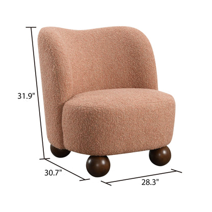 Contemporary Boucle Accent Chair – Sculptural Wood Ball Feet, Wide Seat