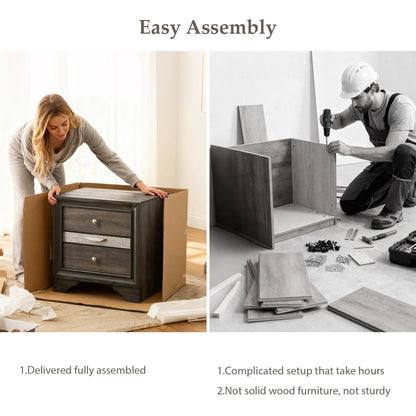 Fully Assembled Contemporary Solid Wood  Nightstand with 3 Drawers