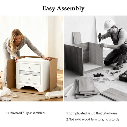 Fully Assembled Contemporary Solid Wood  Nightstand with 3 Drawers