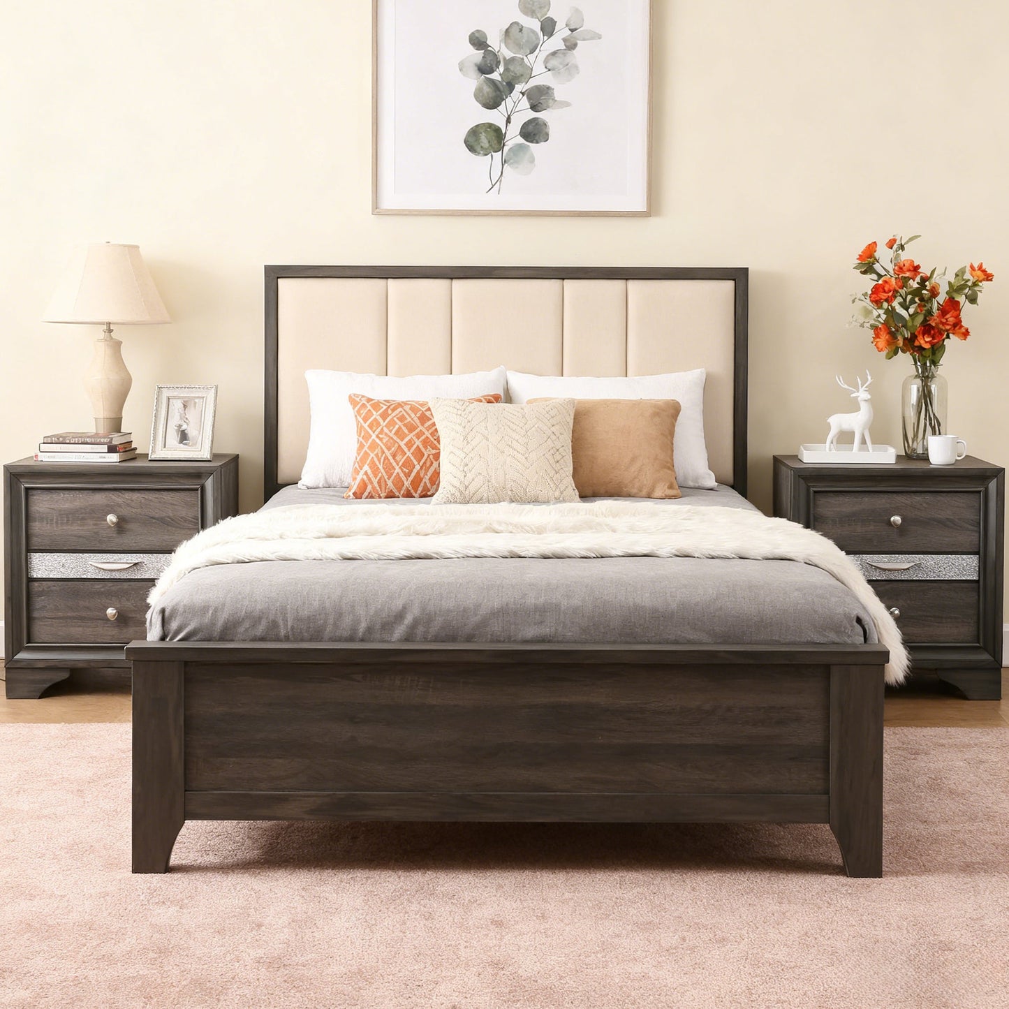 Fully Assembled Contemporary Solid Wood  Nightstand with 3 Drawers