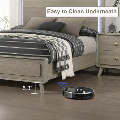 Contemporary Gray Bed with LED Wood Panel Headboard