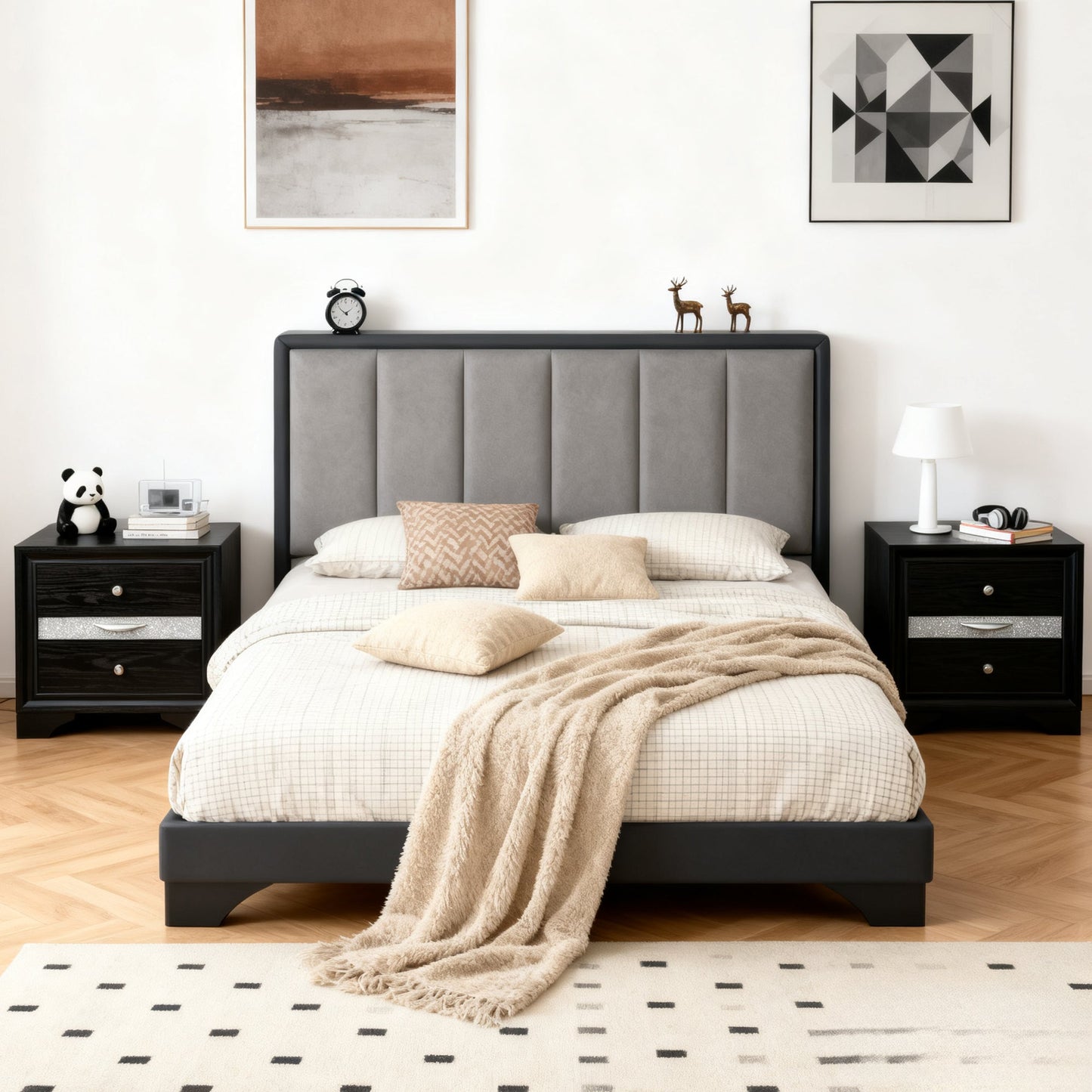 Fully Assembled Contemporary Solid Wood  Nightstand with 3 Drawers