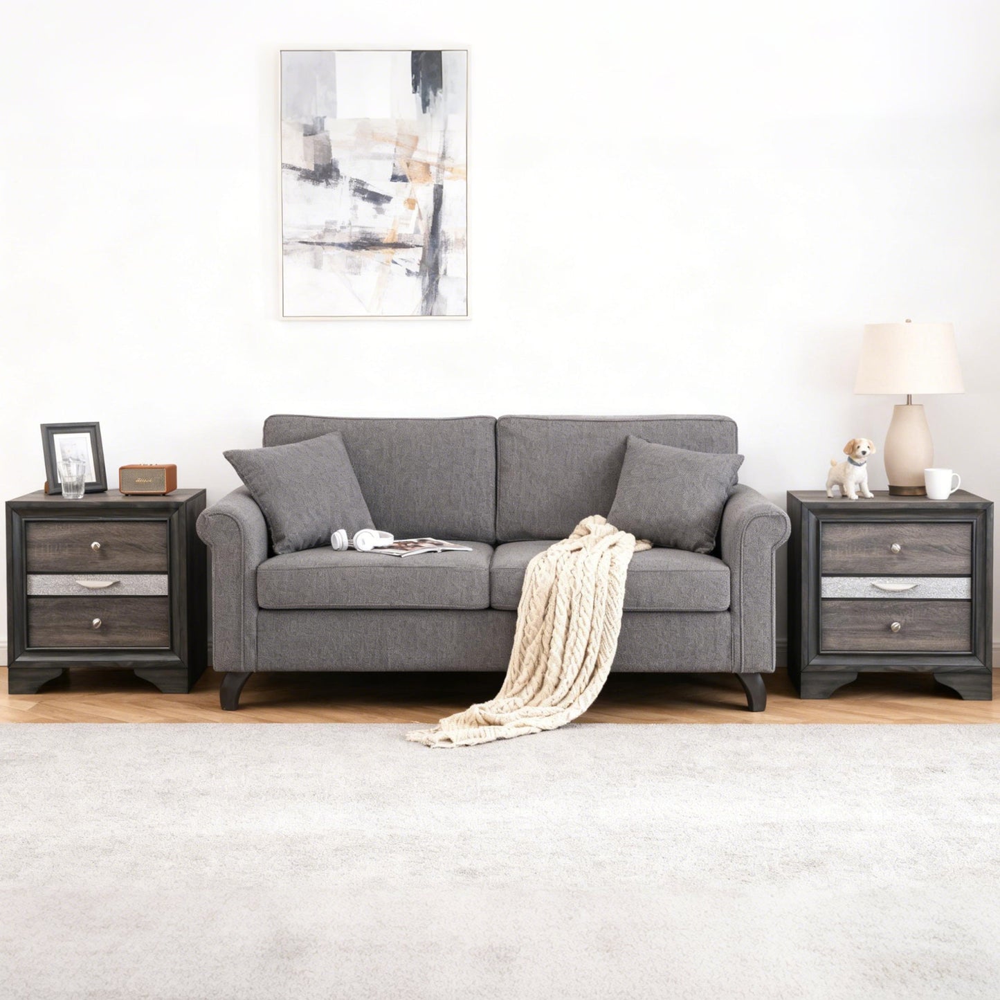 Fully Assembled Contemporary Solid Wood  Nightstand with 3 Drawers